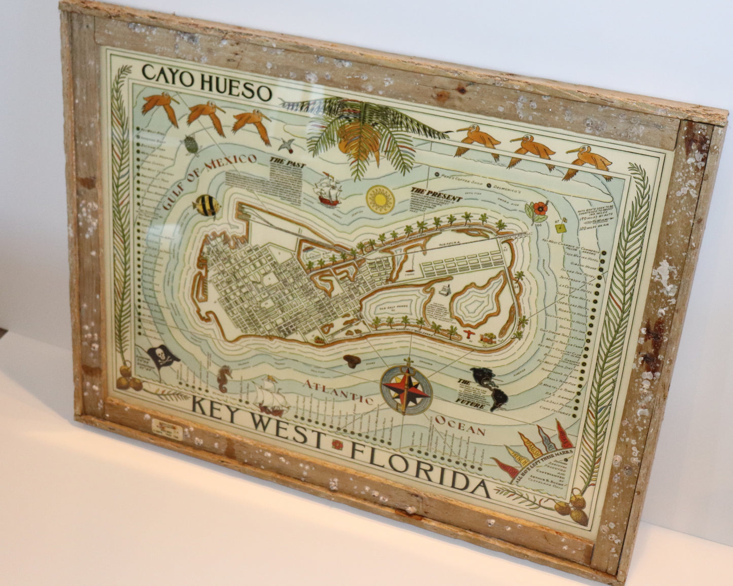 Cayo Hueso Key West Map in Lobster Trap Frame