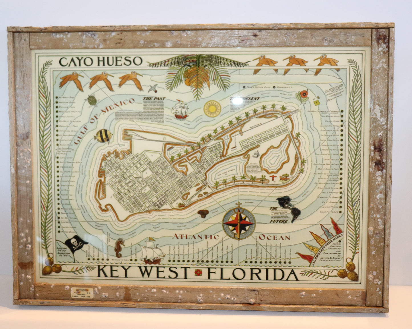 Cayo Hueso Key West Map in Lobster Trap Frame