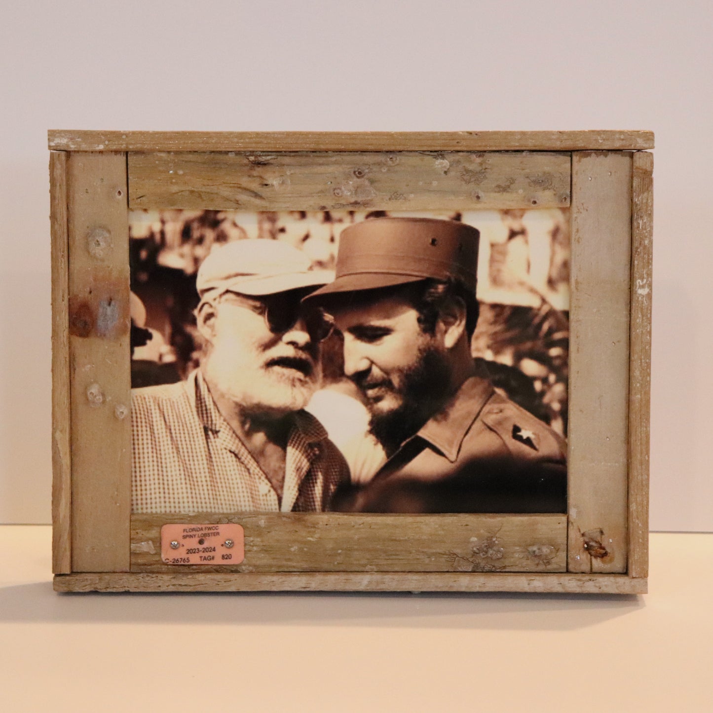 Hemingway and Castro Horizontal Photo 1960 in Lobster Trap Frame