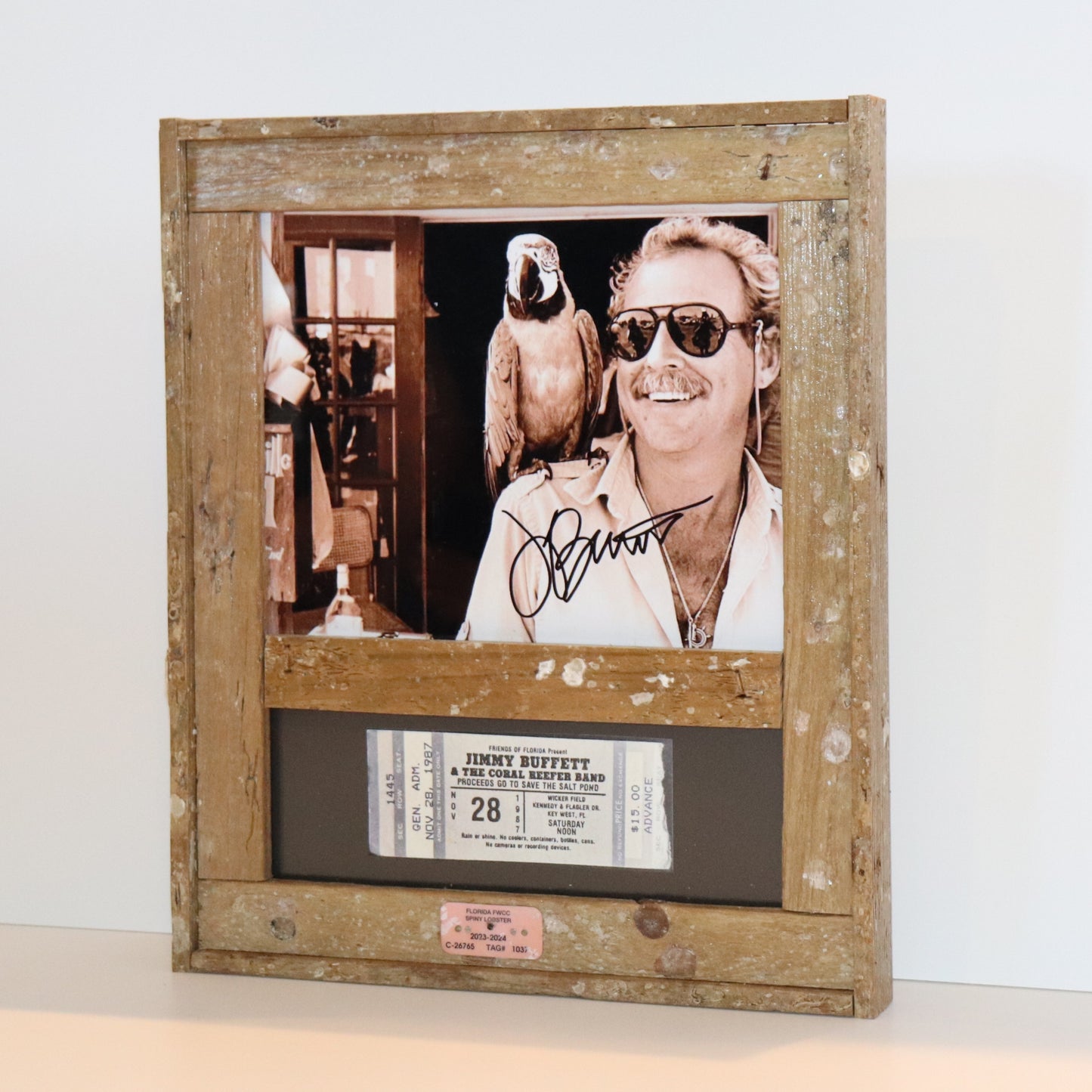 Jimmy Buffet Signed Print with Concert Ticket in Lobster Trap Frame