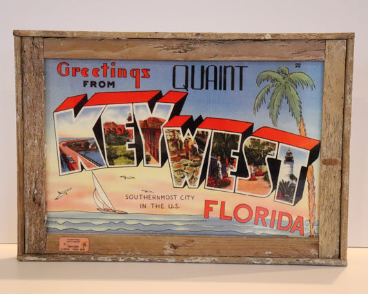 “Greetings from Quaint Key West, Florida” Postcard in Lobster Trap Frame