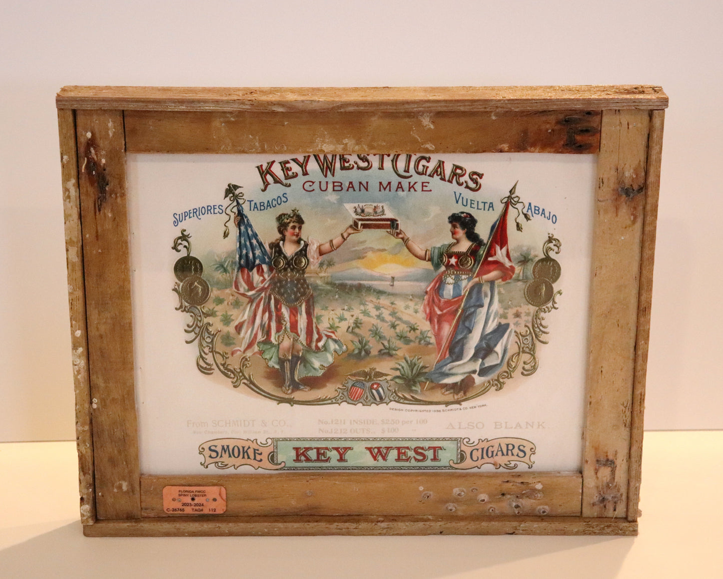 Rare Key West Cigar Box Label “Key West Cigars” 1890’s in Lobster Trap Frame