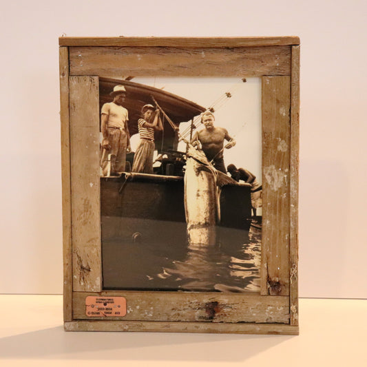 Hemingway on His Boat with Marlin in Lobster Trap Frame