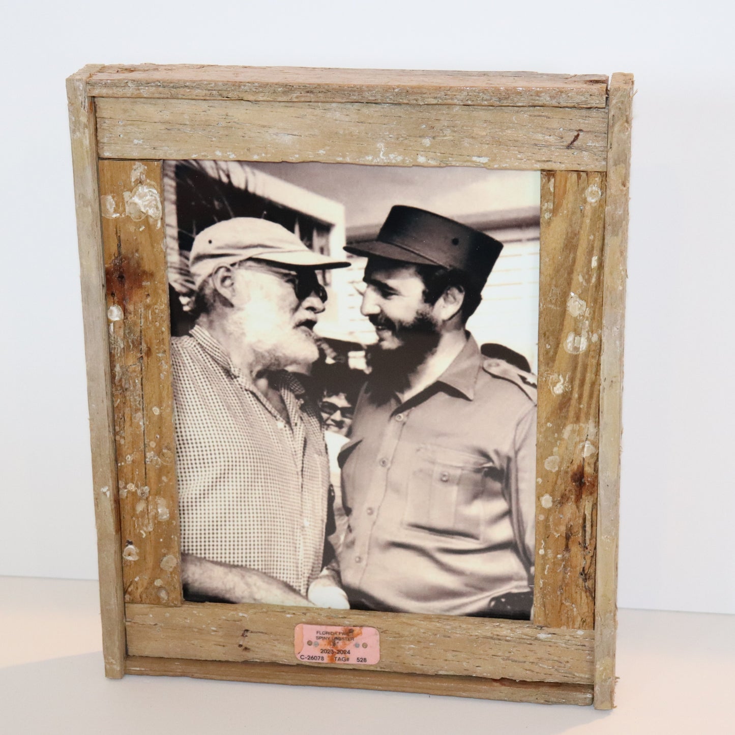 Hemingway and Castro around 1960 Vertical Photo in Lobster Trap Frame