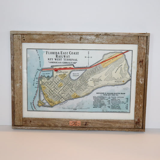 “America’s Gibralter” Florida East Coast Railway Map of Key West in Lobster Trap Frame