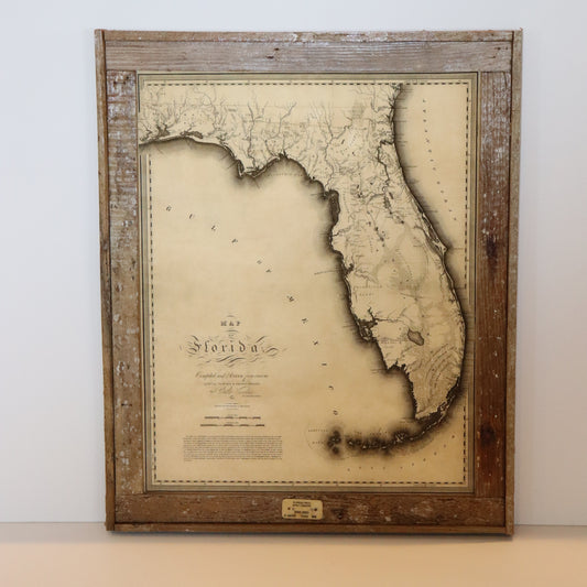 Florida Map 1823 in Lobster Trap Frame